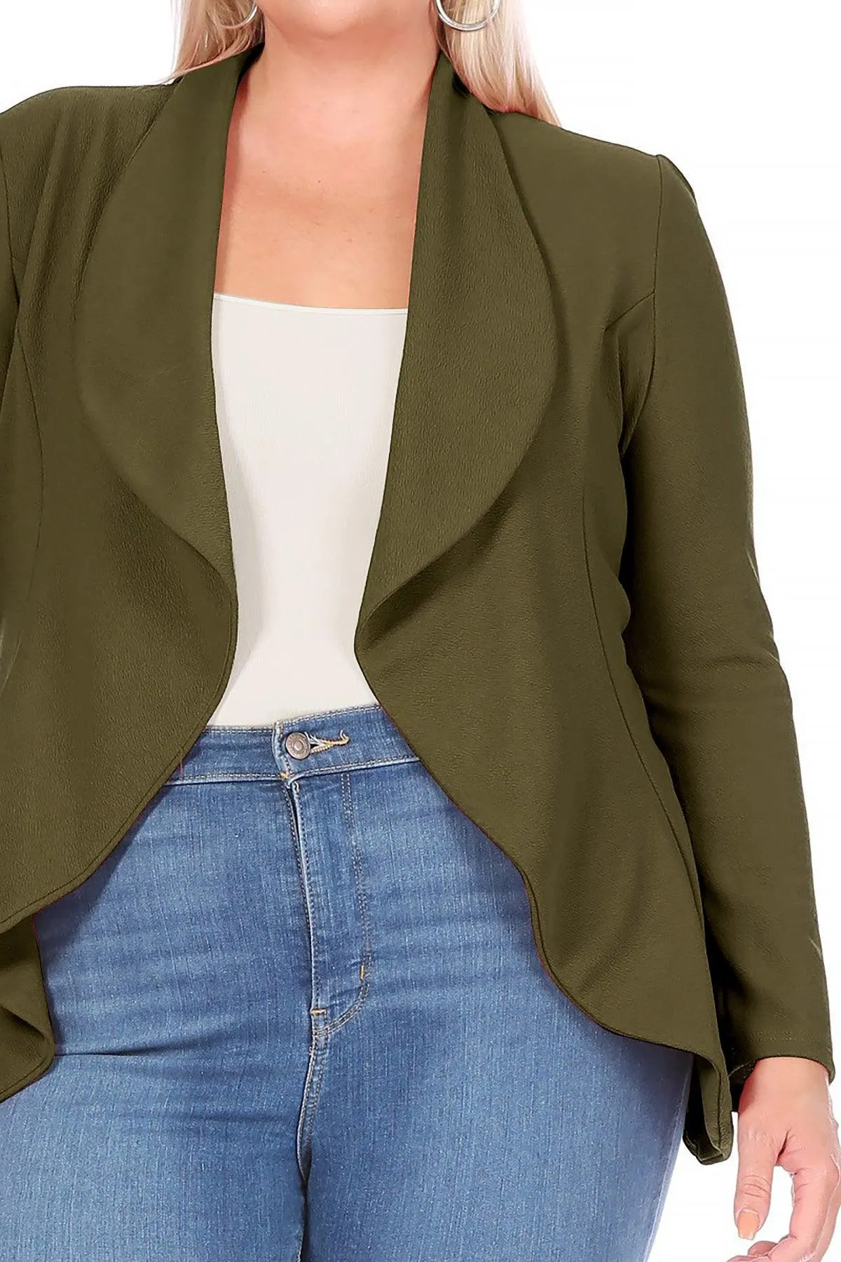 Women's Plus Size Solid Long Sleeve Waist Length Open Front Office Blazer