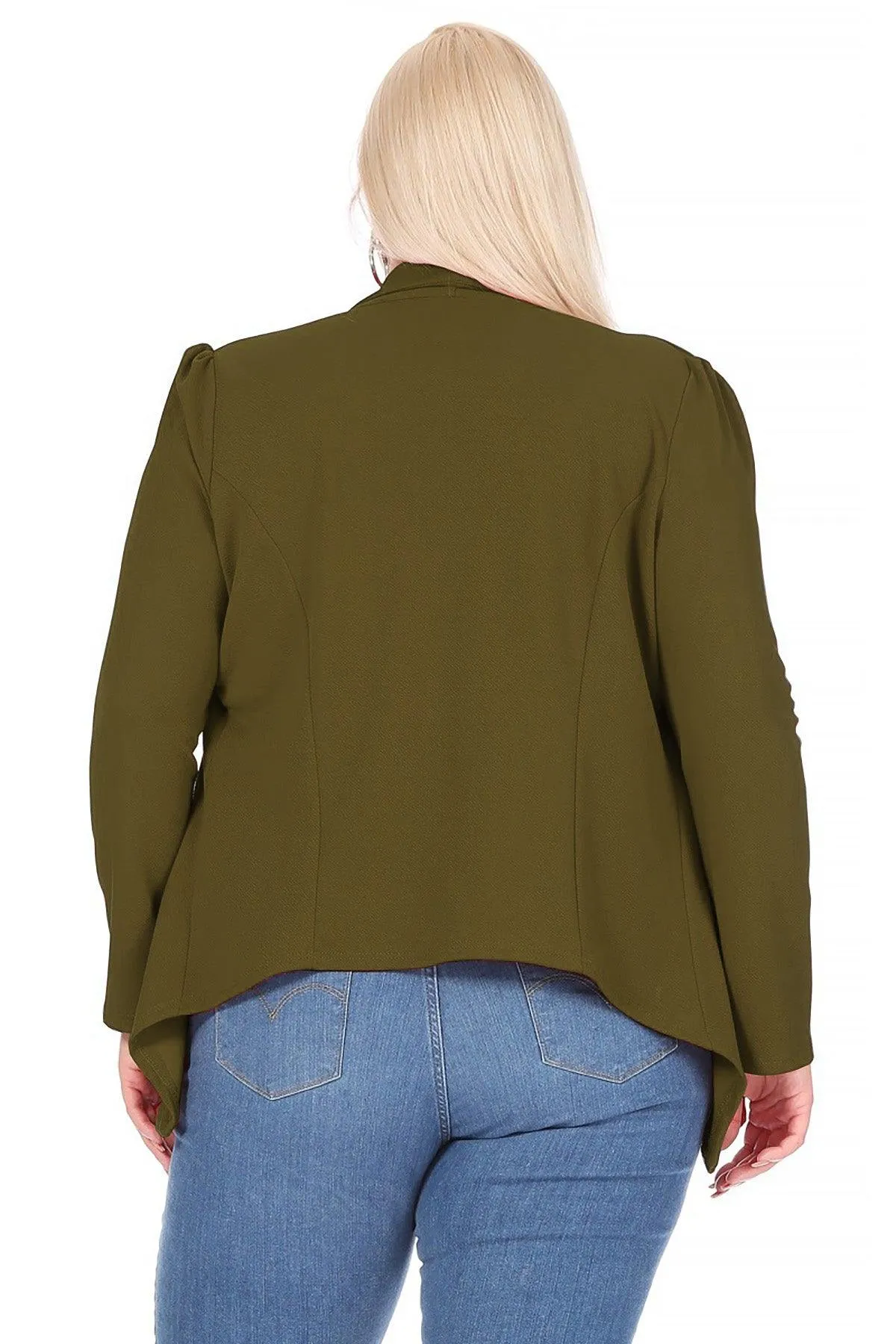 Women's Plus Size Solid Long Sleeve Waist Length Open Front Office Blazer