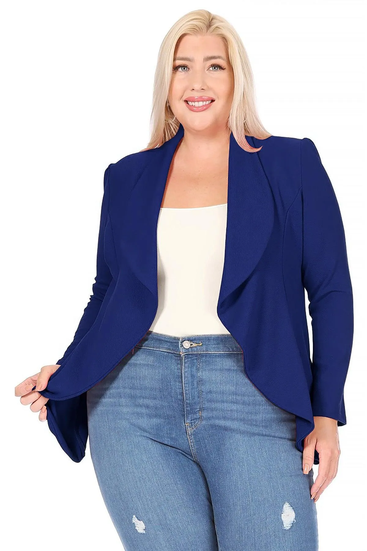 Women's Plus Size Solid Long Sleeve Waist Length Open Front Office Blazer