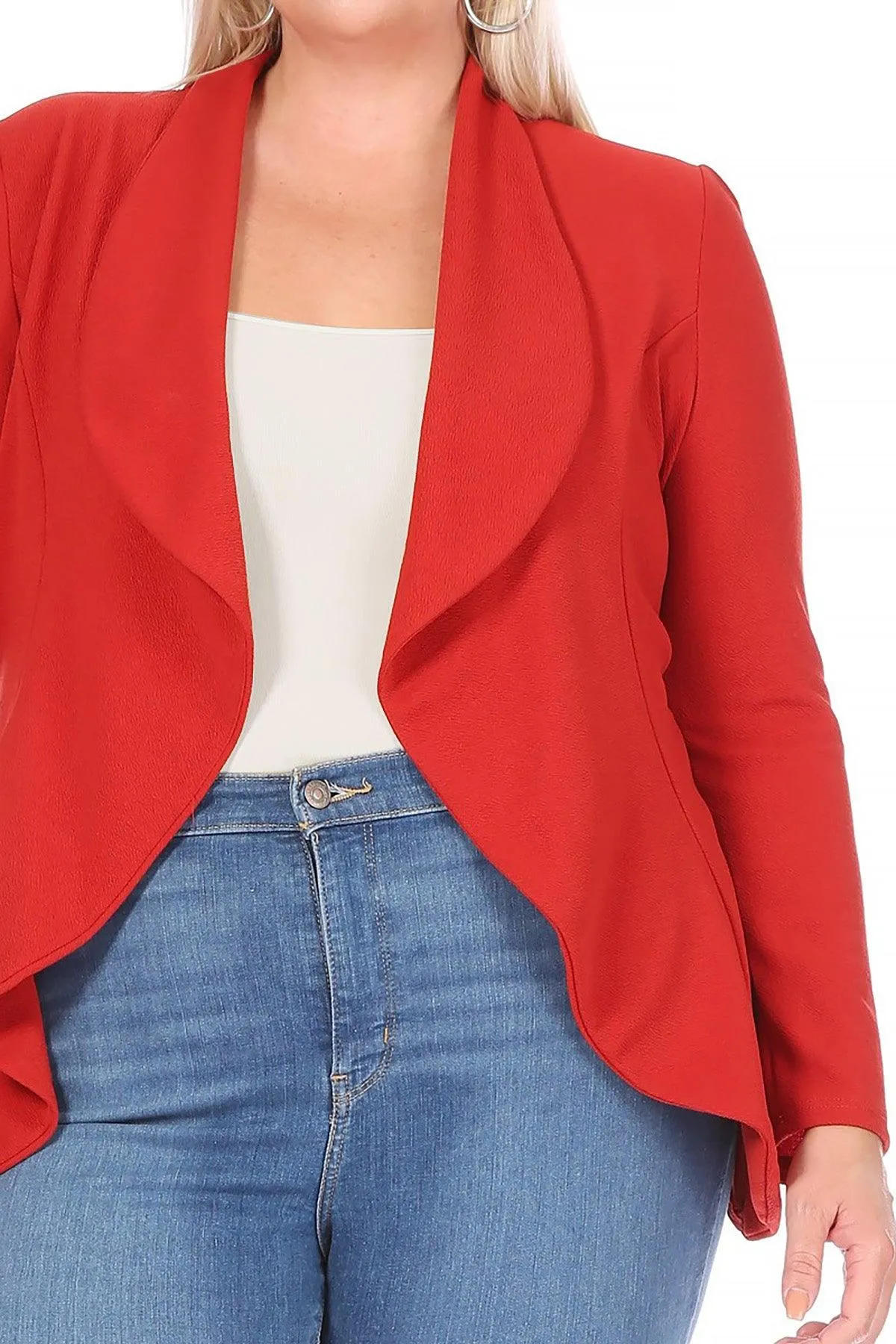 Women's Plus Size Solid Long Sleeve Waist Length Open Front Office Blazer
