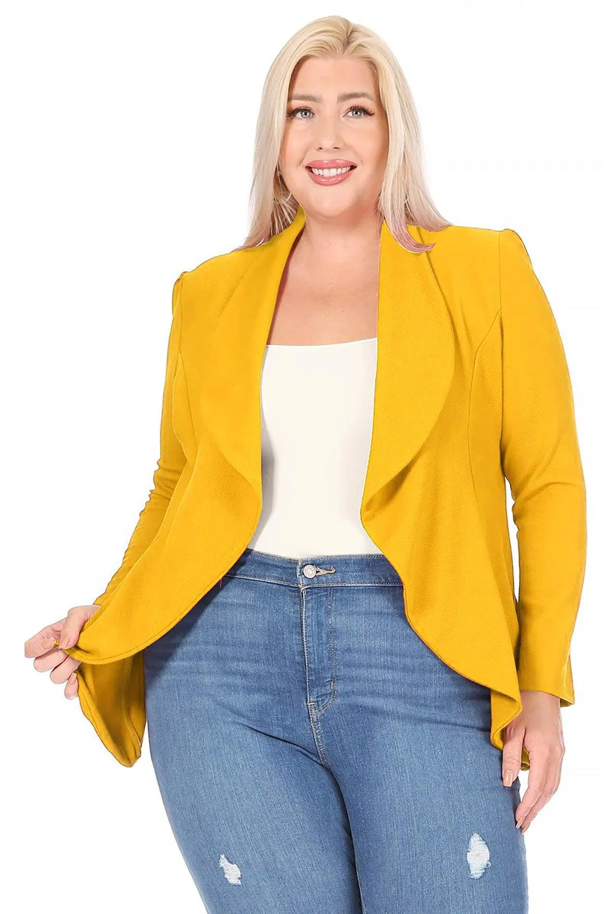 Women's Plus Size Solid Long Sleeve Waist Length Open Front Office Blazer