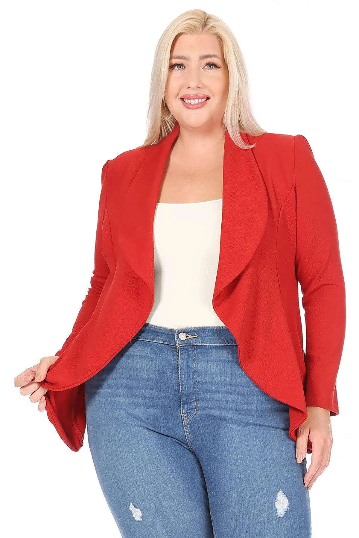 Women's Plus Size Solid Long Sleeve Waist Length Open Front Office Blazer