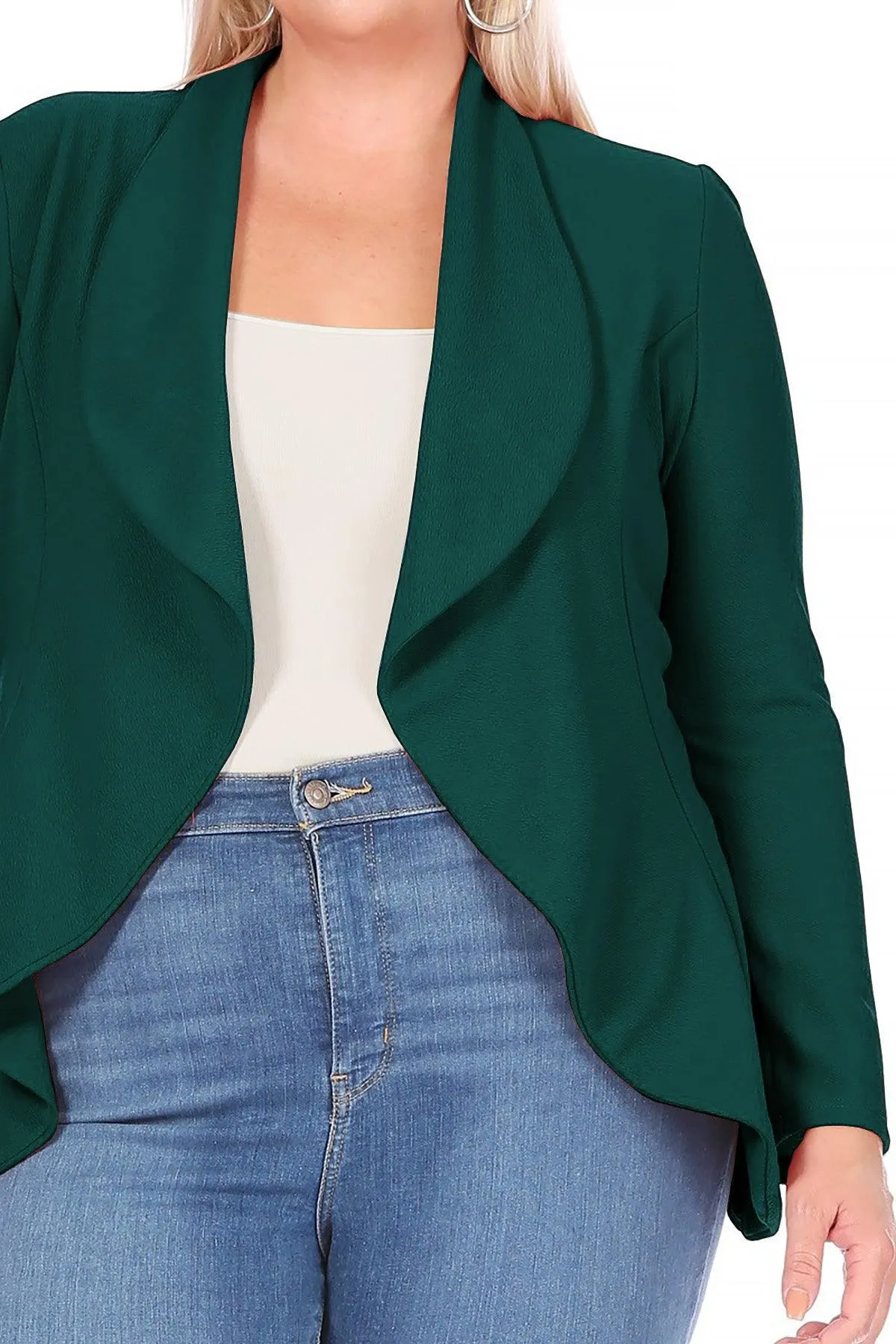Women's Plus Size Solid Long Sleeve Waist Length Open Front Office Blazer