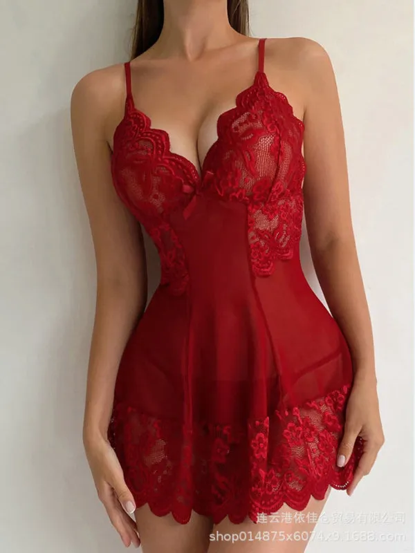 Women's Sexy Sheer And Lace Lingerie Babydoll