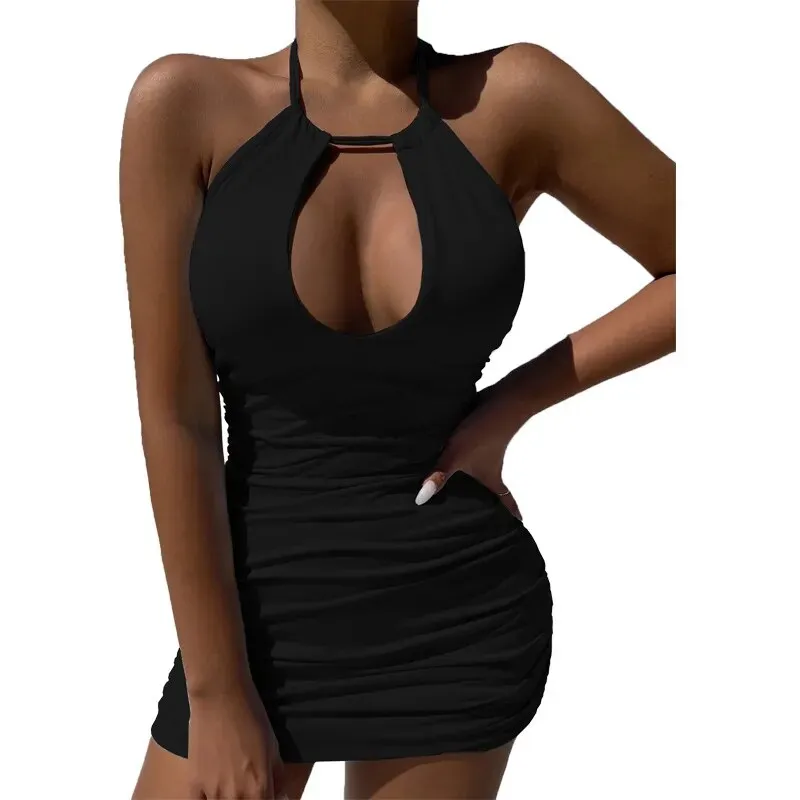 Women's Short Sleeve V-Neck Waist Wrap Hip dress*