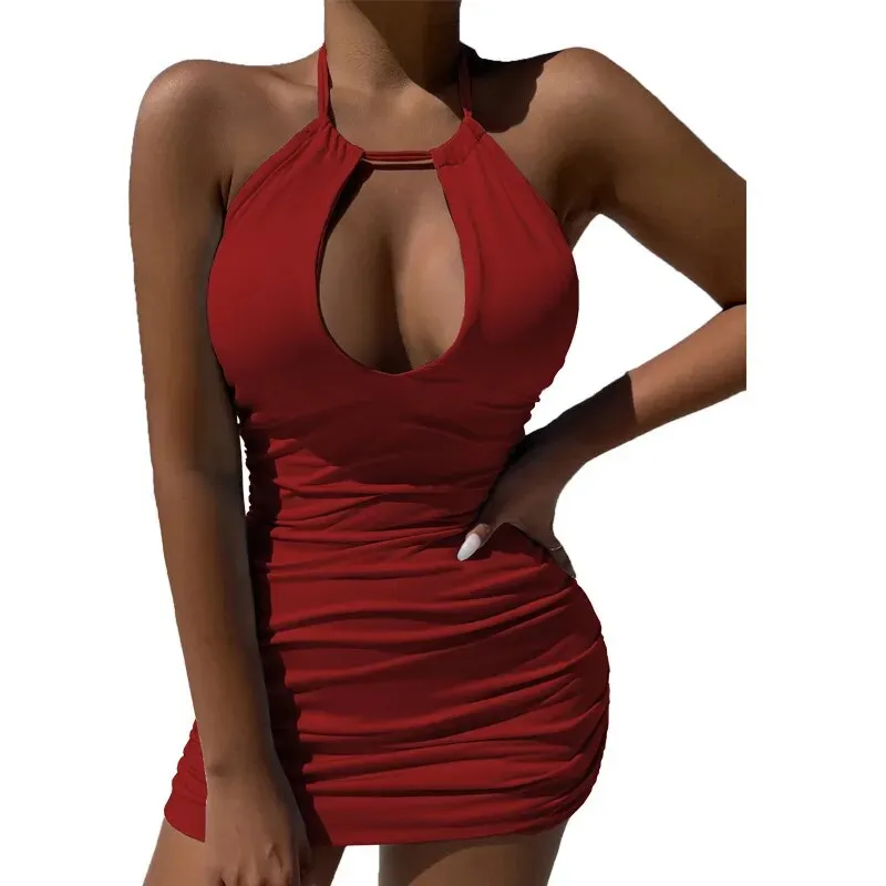 Women's Short Sleeve V-Neck Waist Wrap Hip dress*