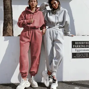 Women's Solid Color Two-Piece Tracksuit – Hoodie & Wide-Leg Pants Set