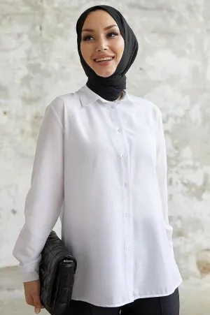 Classic Womens White Solid Long Sleeve Shirt | Versatile and Timeless