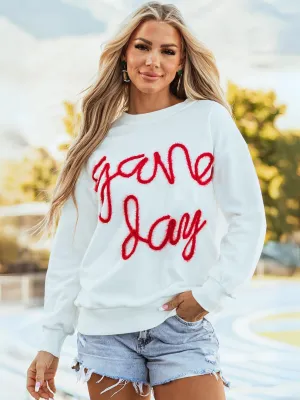 Womens White Tinsel Game Day Drop Shoulder Graphic Sweatshirt