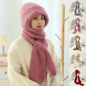 Women's Winter Knitted Fleece-lined Scarf And Hat