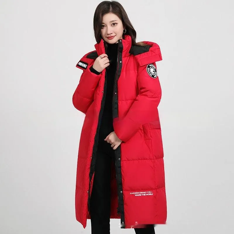 Women's Winter Thickened Mid-length Hooded Down Jacket