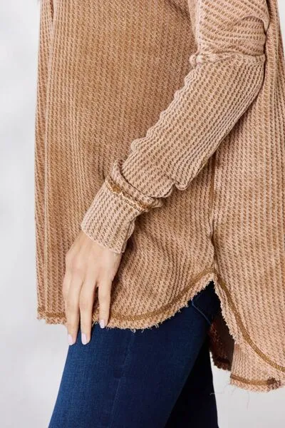 Women's Zenana Oversized Washed Waffle Long Sleeve Top