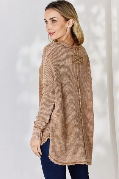 Women's Zenana Oversized Washed Waffle Long Sleeve Top