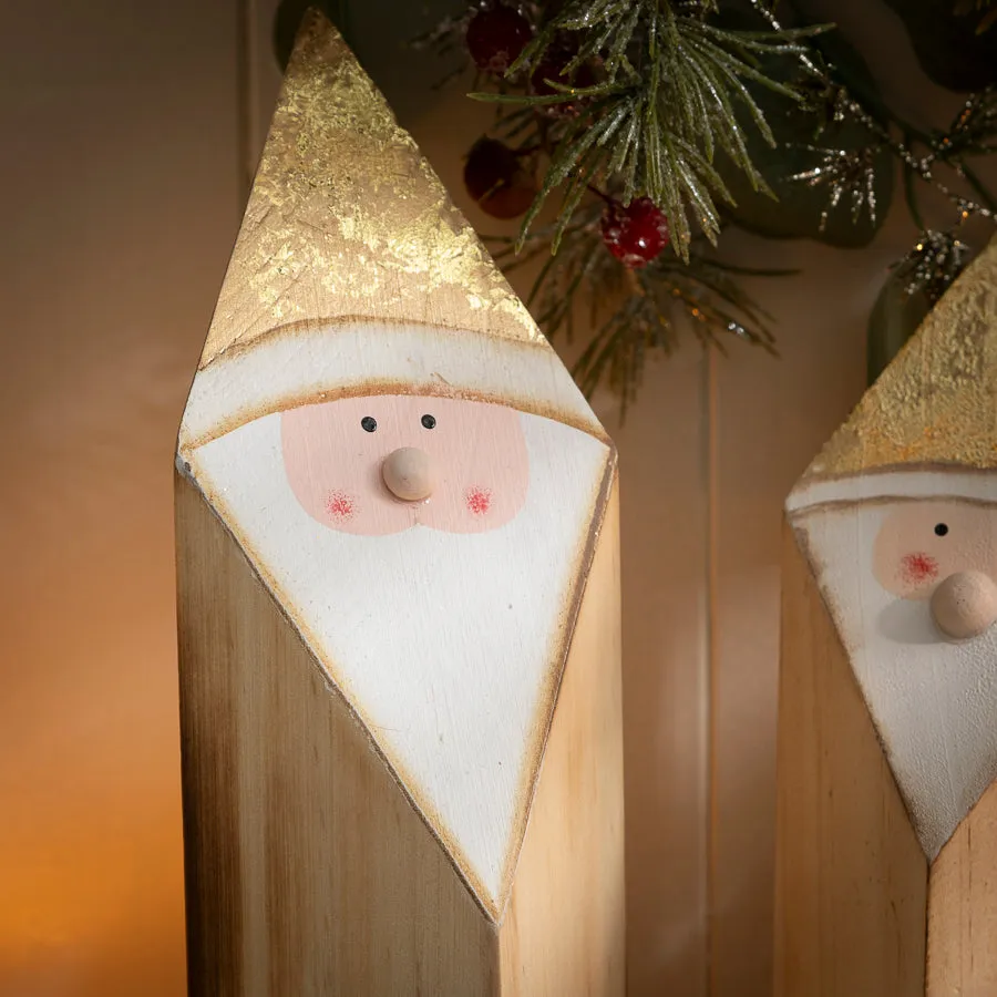 Wooden Gold Santa Figurine - Festive Christmas Decor