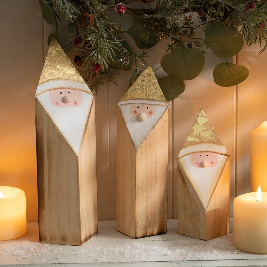 Wooden Gold Santa Figurine - Festive Christmas Decor