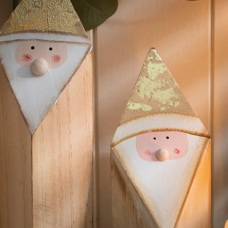 Wooden Gold Santa Figurine - Festive Christmas Decor