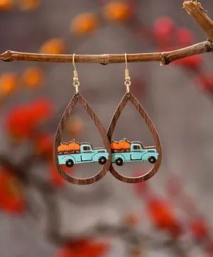 Wooden Vintage Pumpkin Truck Earrings