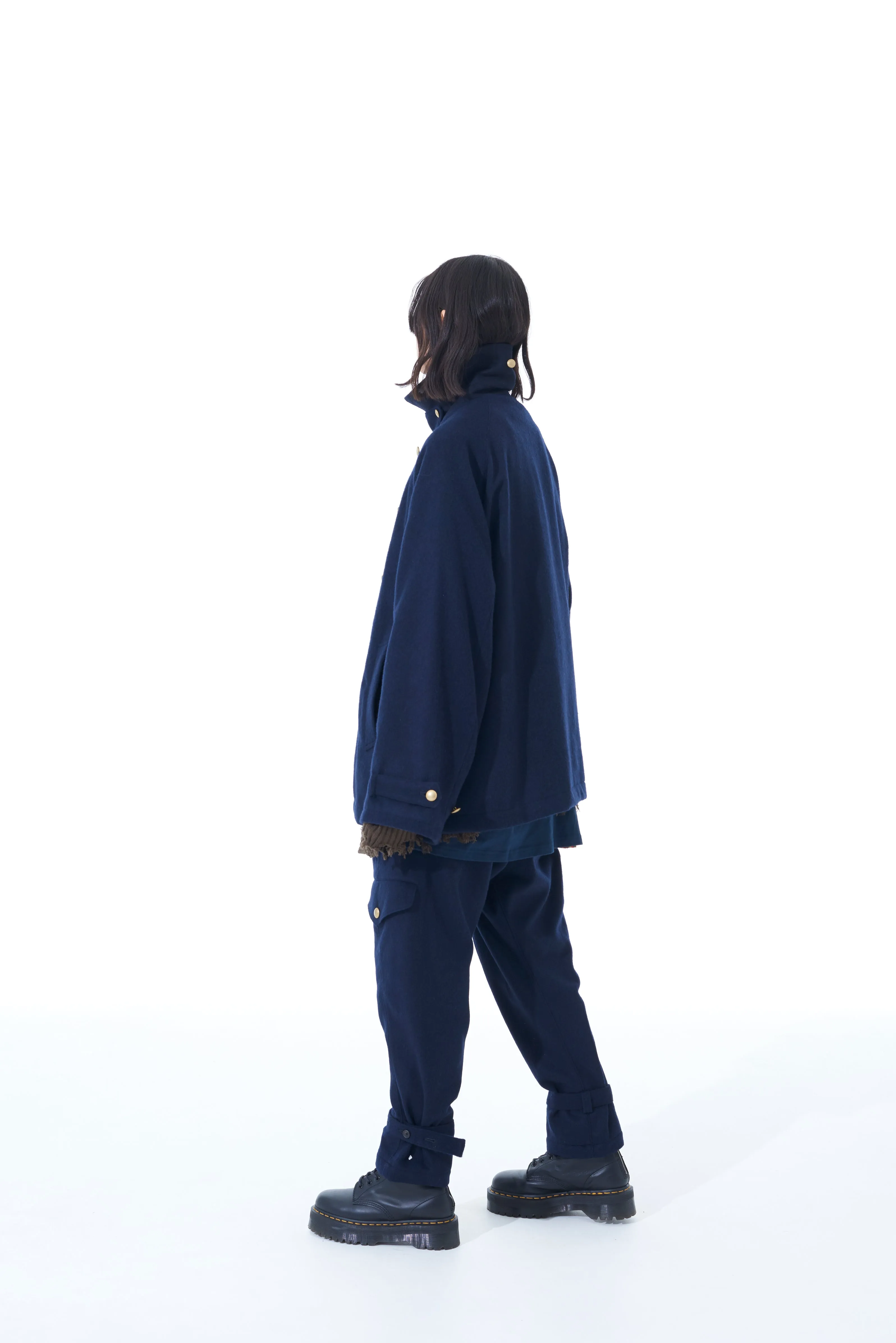 WOOL BEAVER HEM BELT MILITARY PANTS