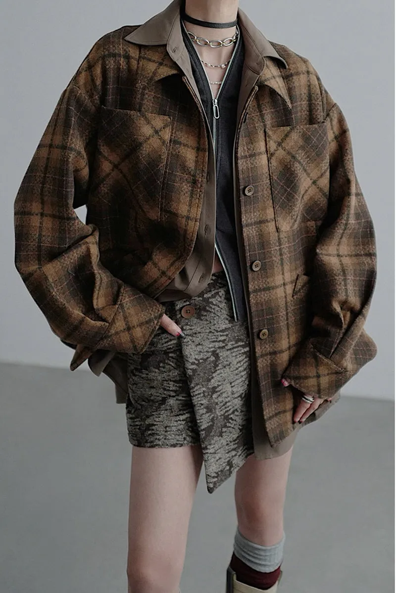 Wool Fake Two-Piece Long-Sleeved Shirt