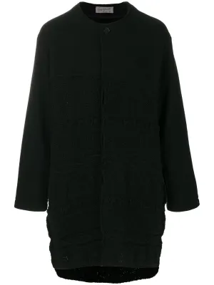 Wool Texture Pattern Knit Collarless Cardigan