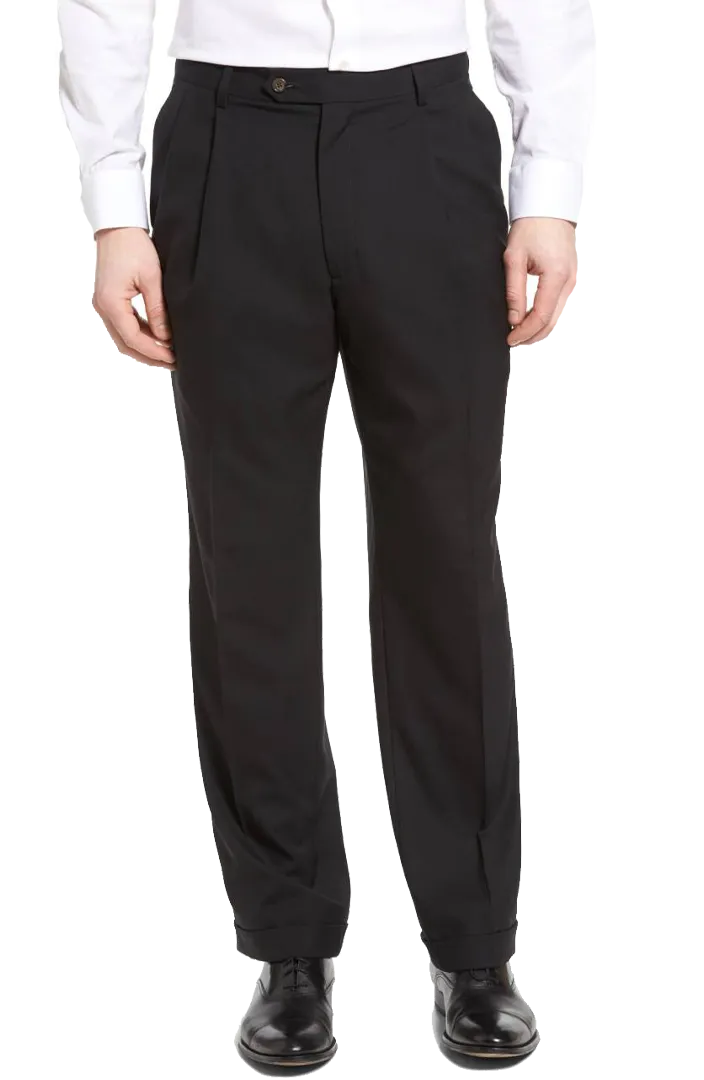 Worsted Wool Plain Weave, Self Sizer Pleated<br>Big & Tall<br>Long Rise