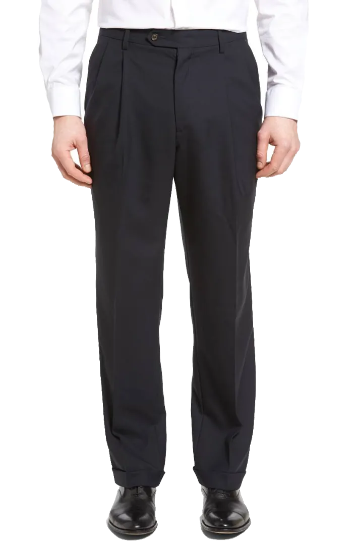 Worsted Wool Plain Weave, Self Sizer Pleated<br>Big & Tall<br>Long Rise