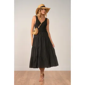 Woven & Knit Combo Midi Dress