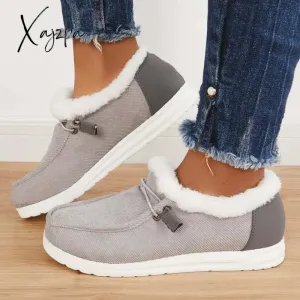 Xajzpa - Flat Slip-On Bootie Warm Lining Ankle Snow Boots