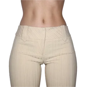 Y2K BEBE Cream Pinstripe Flare Pants (S)