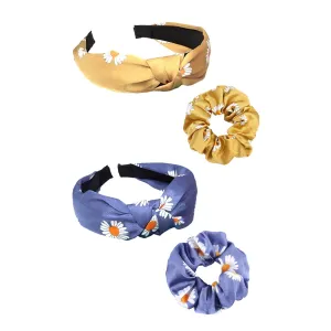 Yellow Chimes Hair Band for Girls Women Hair Accessories for Girls 2 Pcs Hairband & Scrunchies Set For Women Floral Printed 2 Pcs Satin Scrunchies Head Bands for Girls Hair Ties Head Band for Girls Gift For Women & Girls