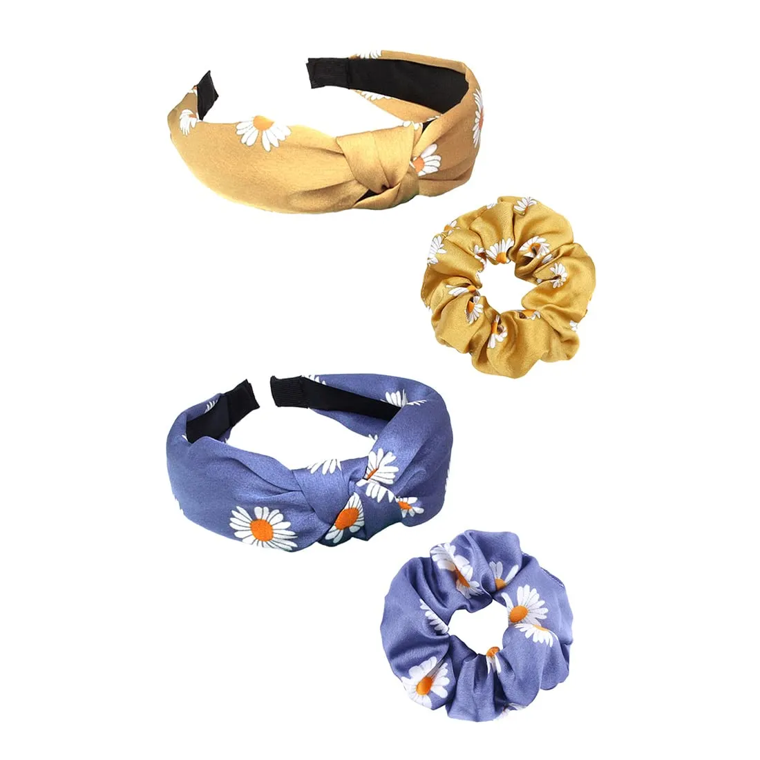 Yellow Chimes Hair Band for Girls Women Hair Accessories for Girls 2 Pcs Hairband & Scrunchies Set For Women Floral Printed 2 Pcs Satin Scrunchies Head Bands for Girls Hair Ties Head Band for Girls Gift For Women & Girls