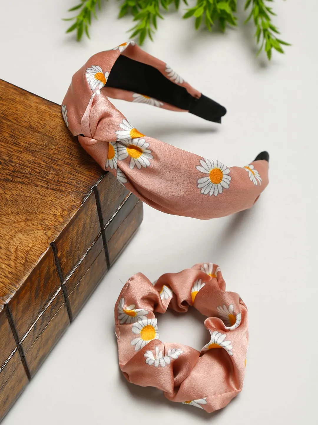 Yellow Chimes Hair Band for Girls Women Hair Accessories for Girls Hairband & Scrunchies Set For Women Floral Printed Pink Satin Scrunchies Head Bands for Girls Hair Ties Head Band for Girls Gift For Women & Girls