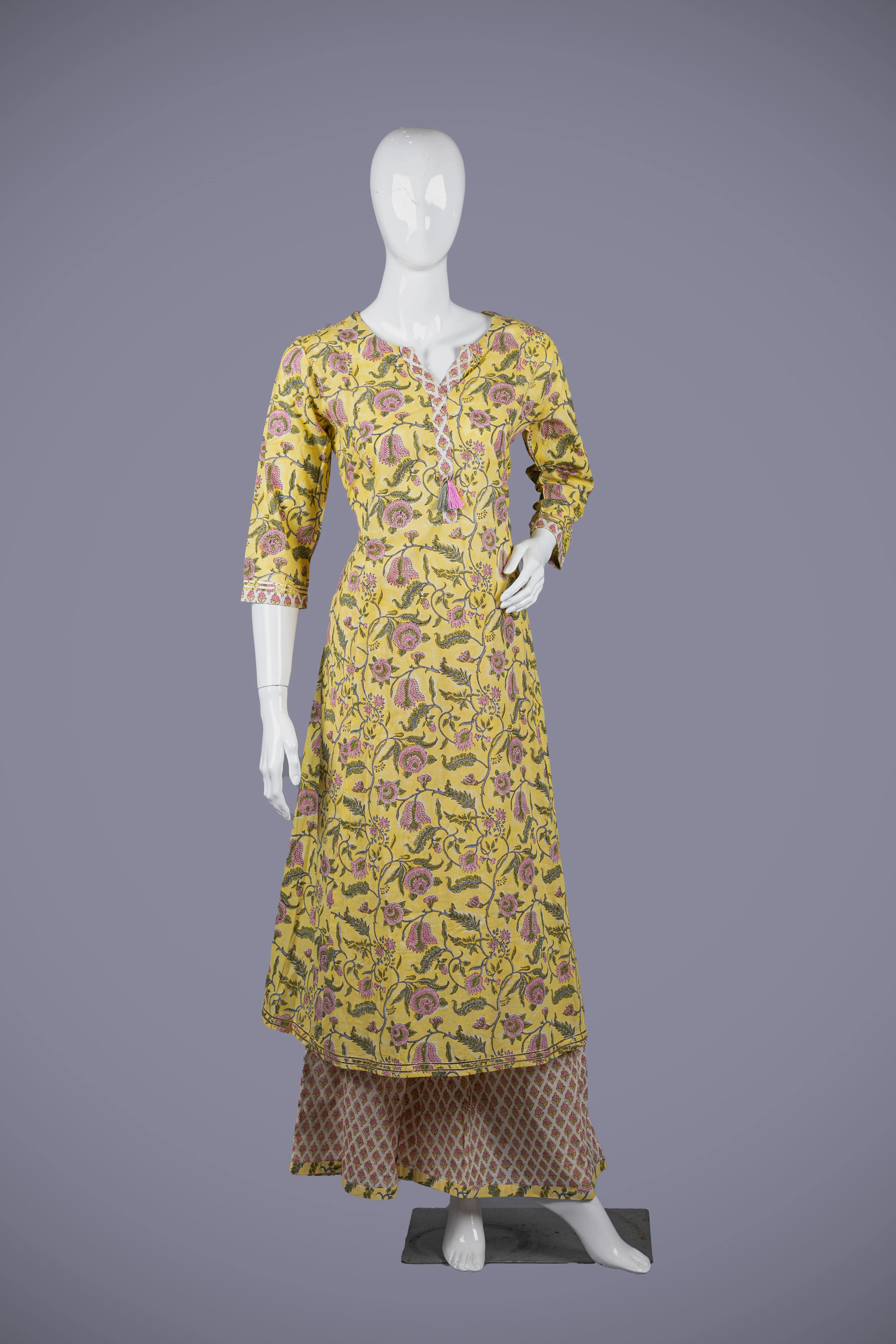 Yellow Printed Kurti Palazzo Set