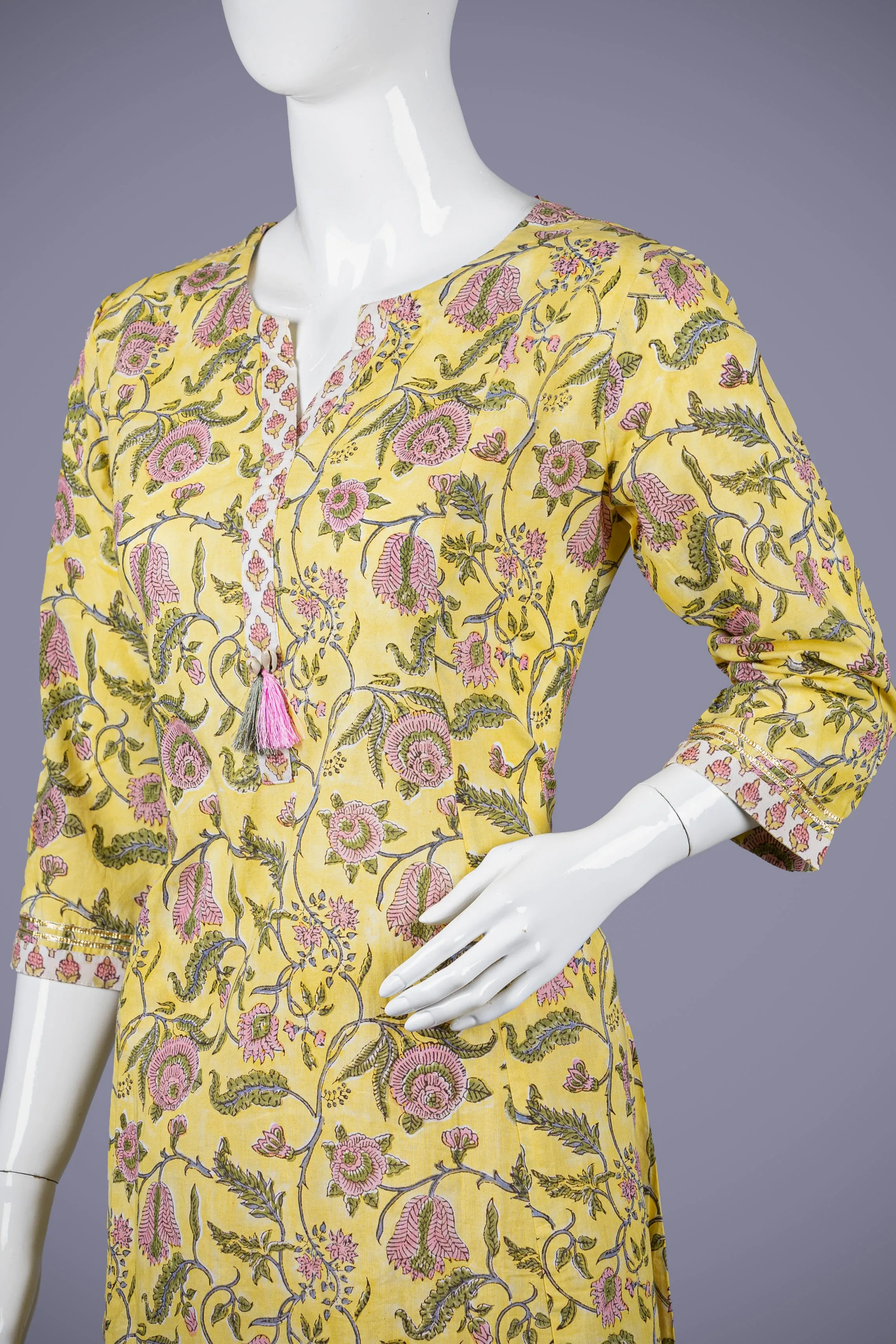 Yellow Printed Kurti Palazzo Set