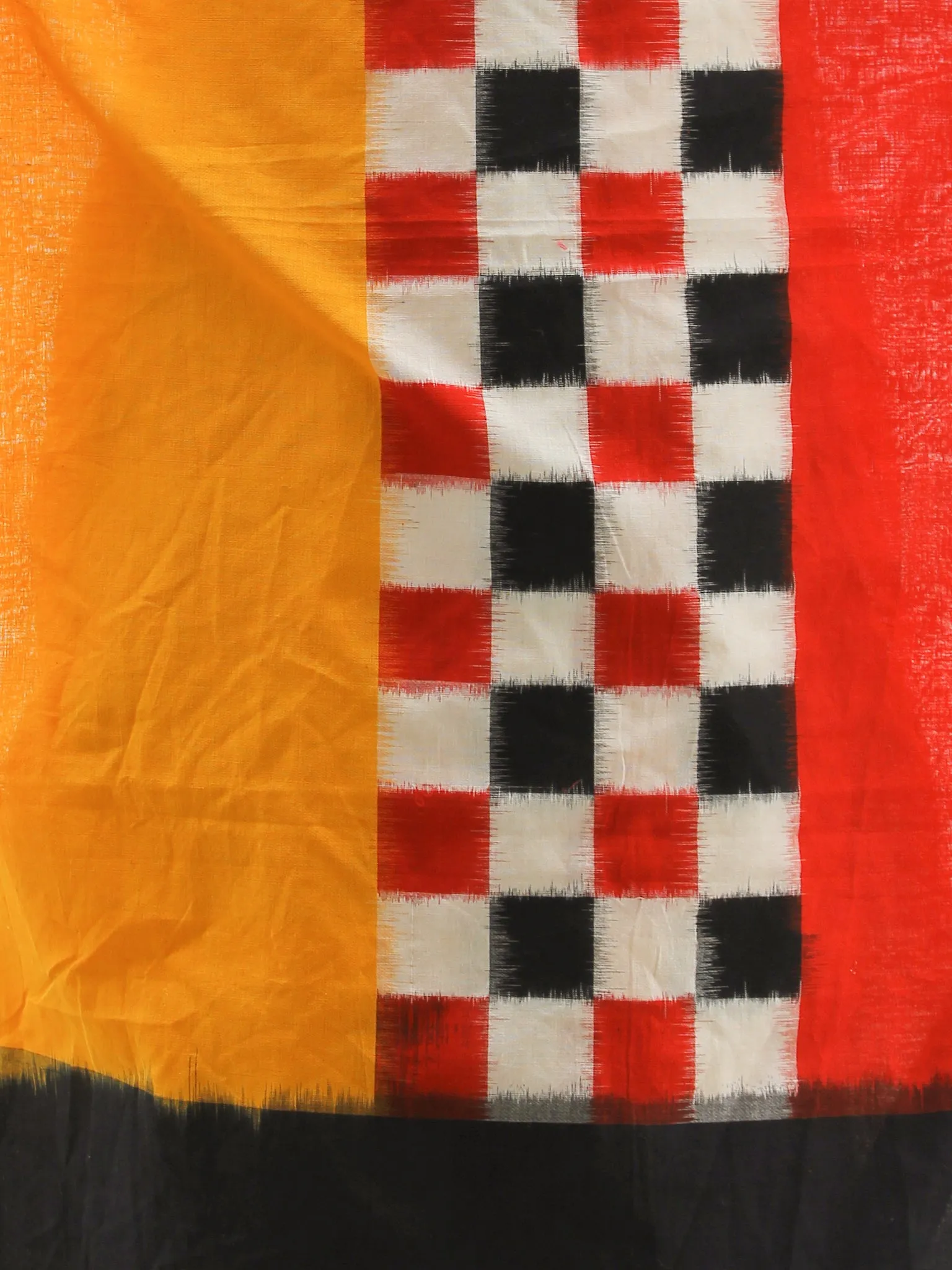 Yellow Red Black White Double Ikat   Handwoven Pochampally Cotton Dupatta -  D04170306