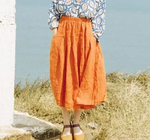 Yellow Women's Skirts Summer 100% Linen Skirt Elastic Waist