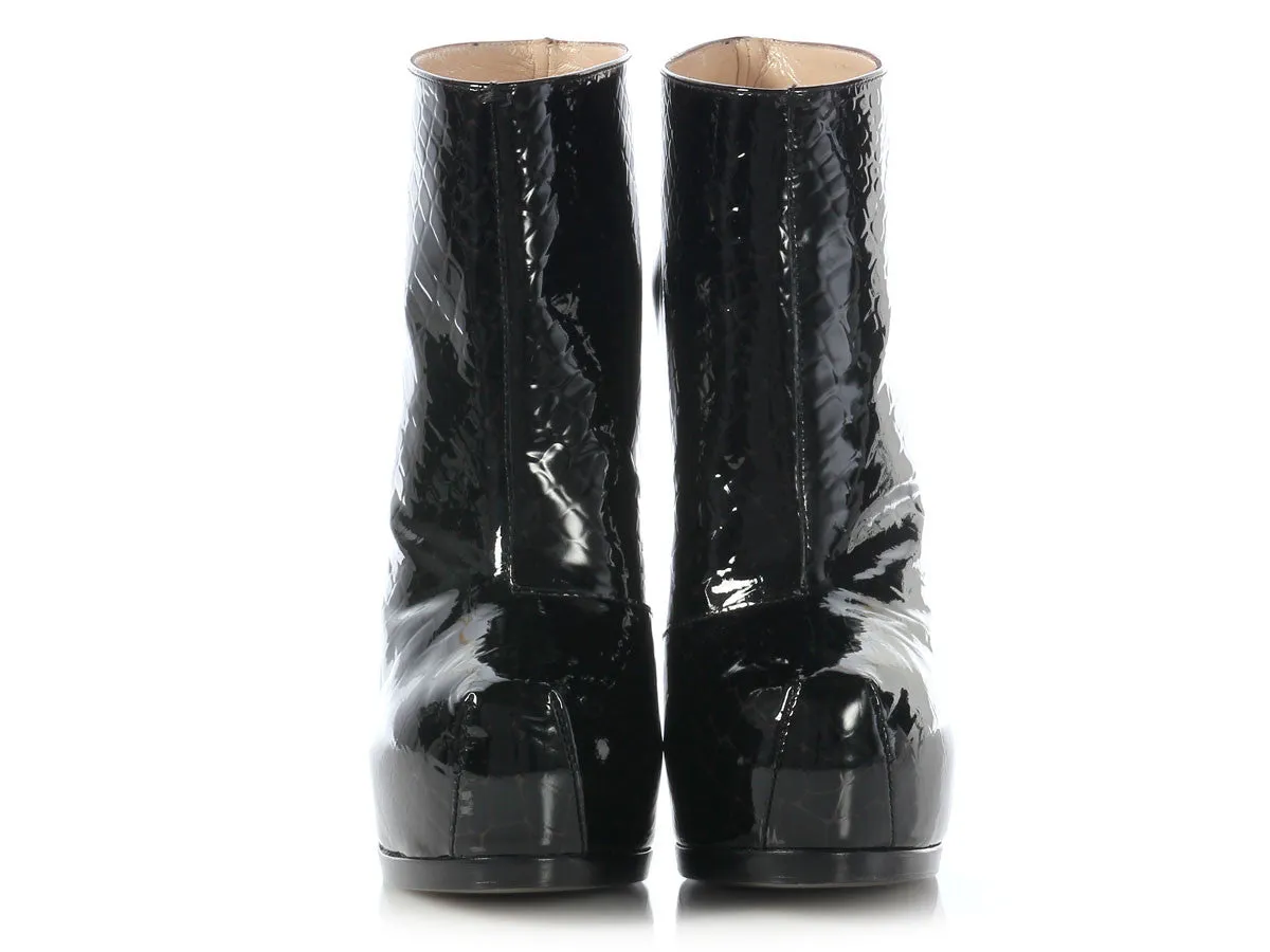 YSL Black Croc-Stamped Tribtoo Booties