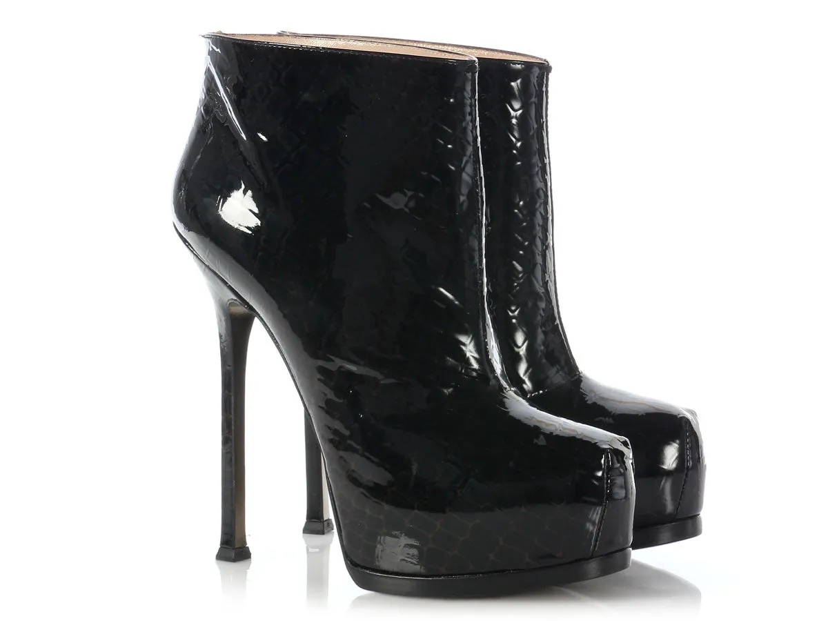 YSL Black Croc-Stamped Tribtoo Booties