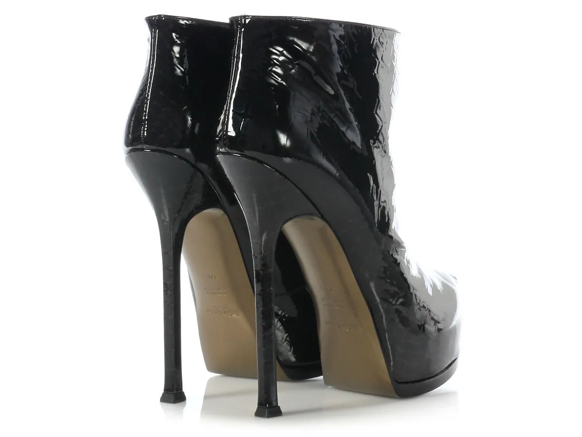 YSL Black Croc-Stamped Tribtoo Booties