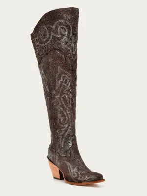 Z5242 Women's Metallized Brown Scrunchable Knee-High Western Boot by Corral