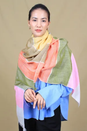 Zaffron Check Strips Khadi And Zari Cashmere Stole