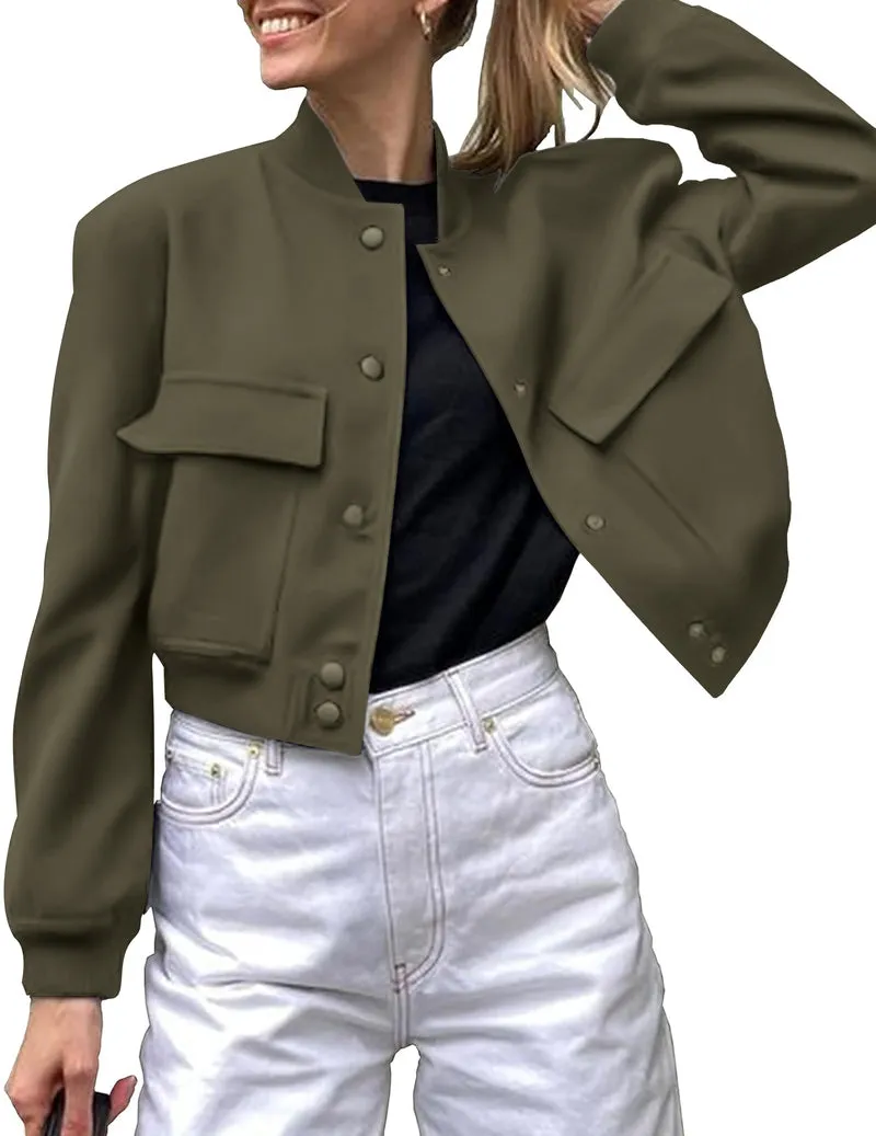 Zeagoo Women Bomber Jacket Casual Button Down Shackets