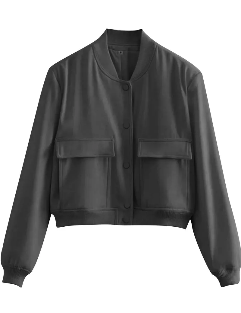 Zeagoo Women Bomber Jacket Casual Button Down Shackets