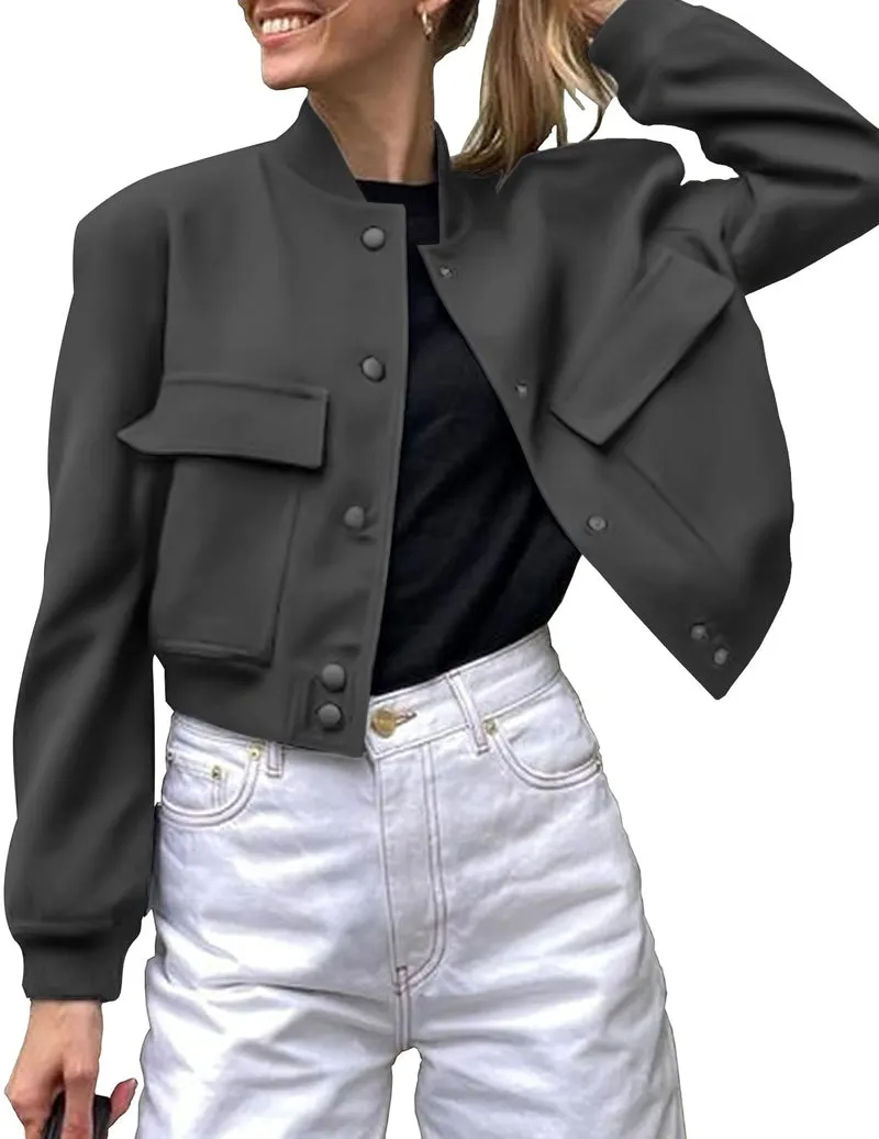 Zeagoo Women Bomber Jacket Casual Button Down Shackets