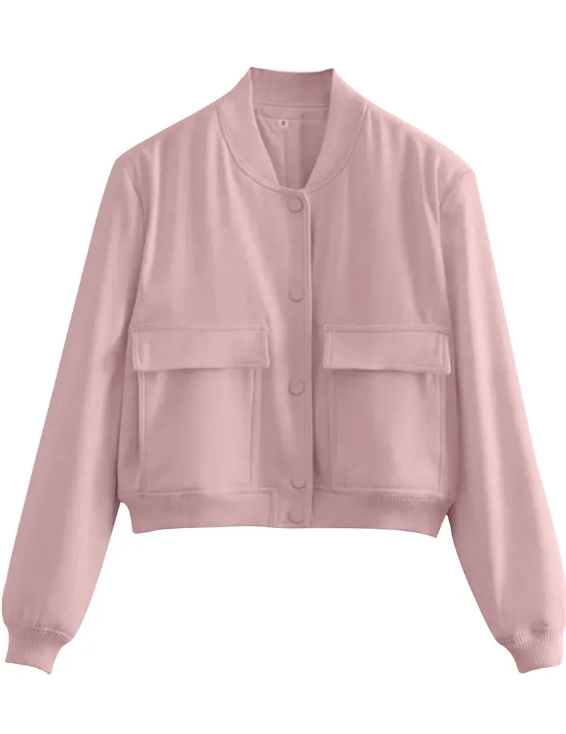 Zeagoo Women Bomber Jacket Casual Button Down Shackets
