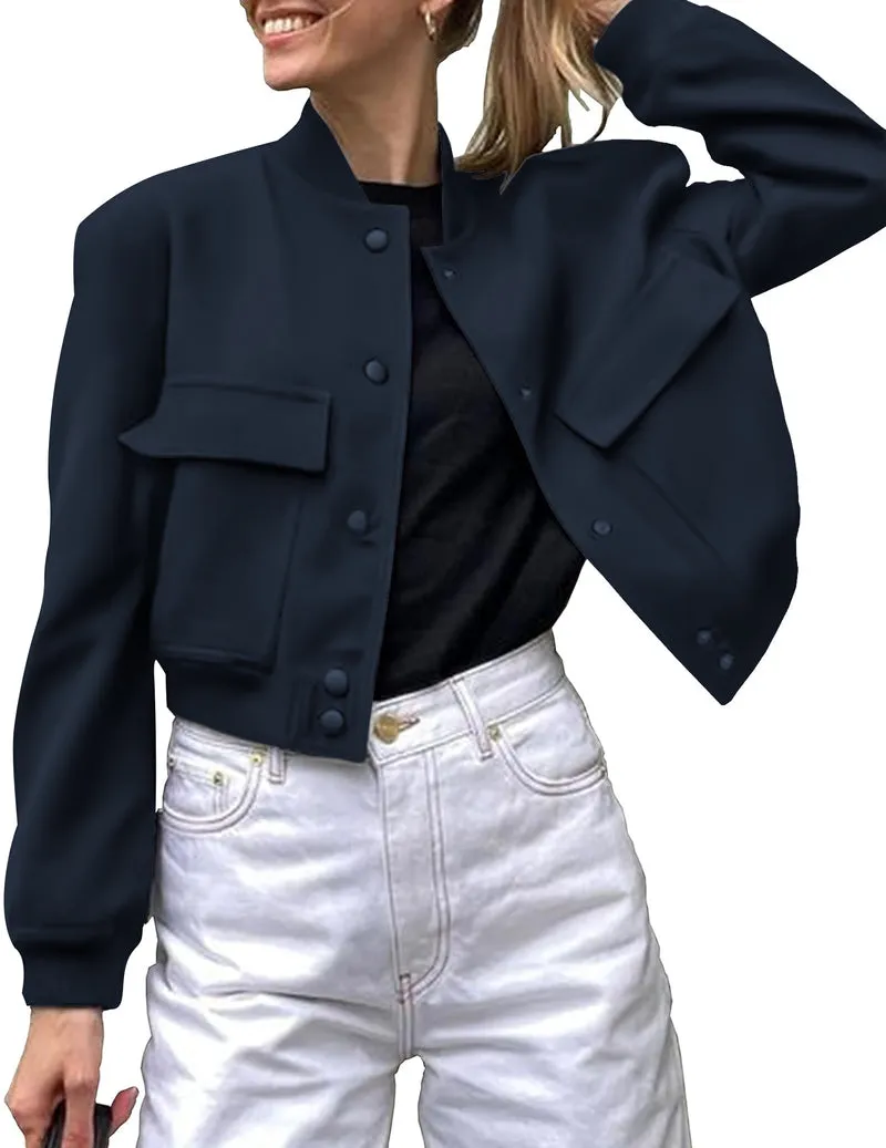 Zeagoo Women Bomber Jacket Casual Button Down Shackets