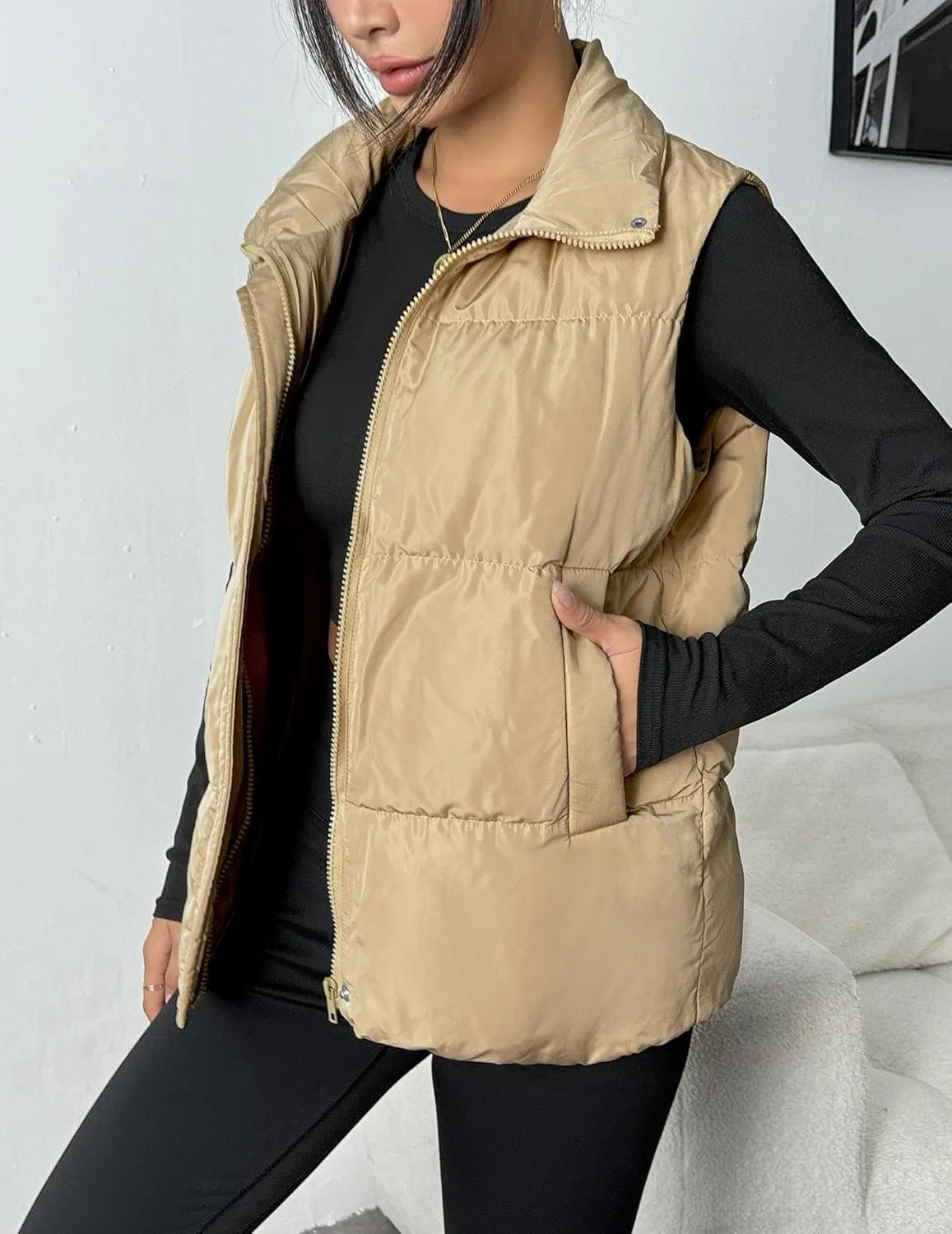 Zeagoo Women Puffer Vest Winter Warm Zip Up Padded Outerwear