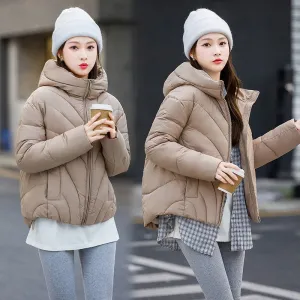 Zip-Up Cropped Solid Color Thickened Puffer Jacket