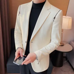 Zipper Decoration Solid Blazer