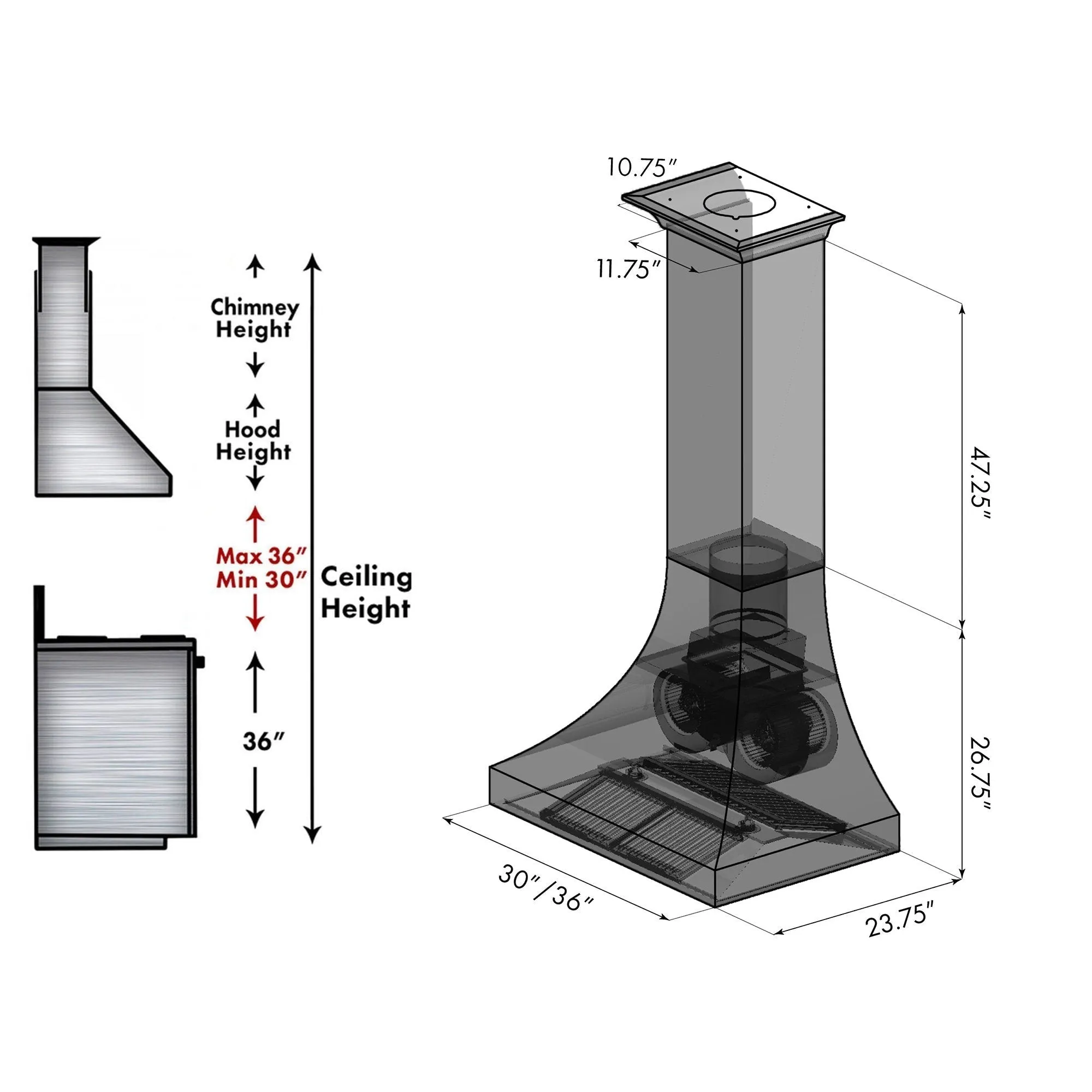 ZLINE 42" Designer Series DuraSnow® Stainless Steel Wall Range Hood (8632S-42)